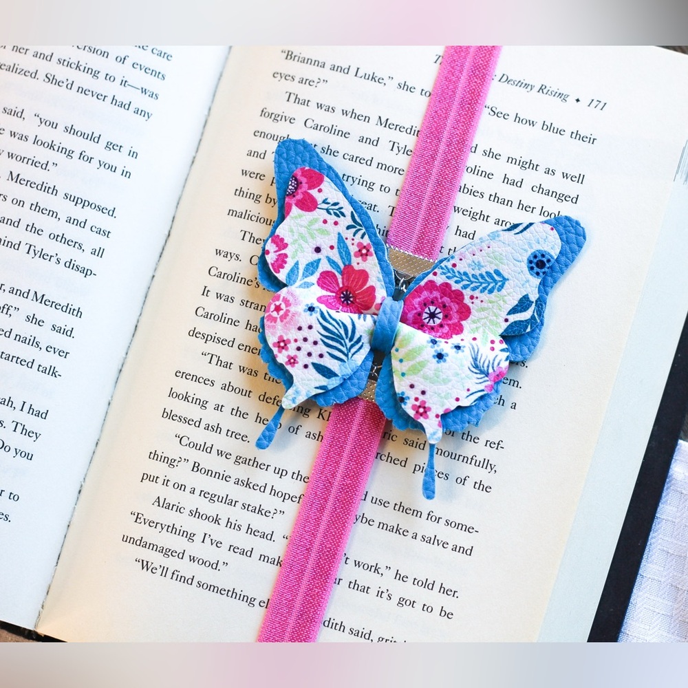 Floral Faux Leather Butterfly Elastic Bookmark for Books, Planners & Journals